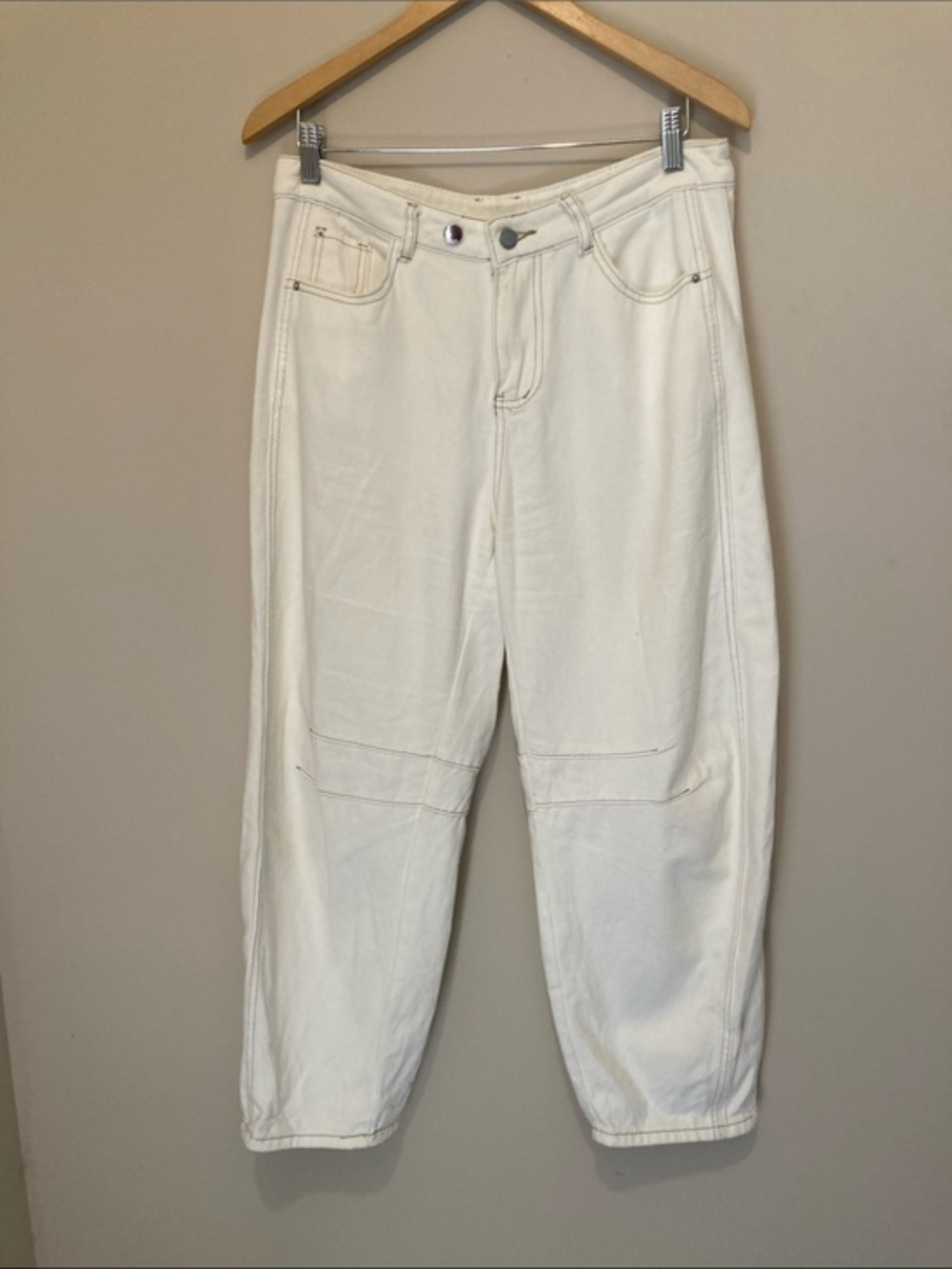 Buckley White High-Waist barrel Cropped pants Sz L